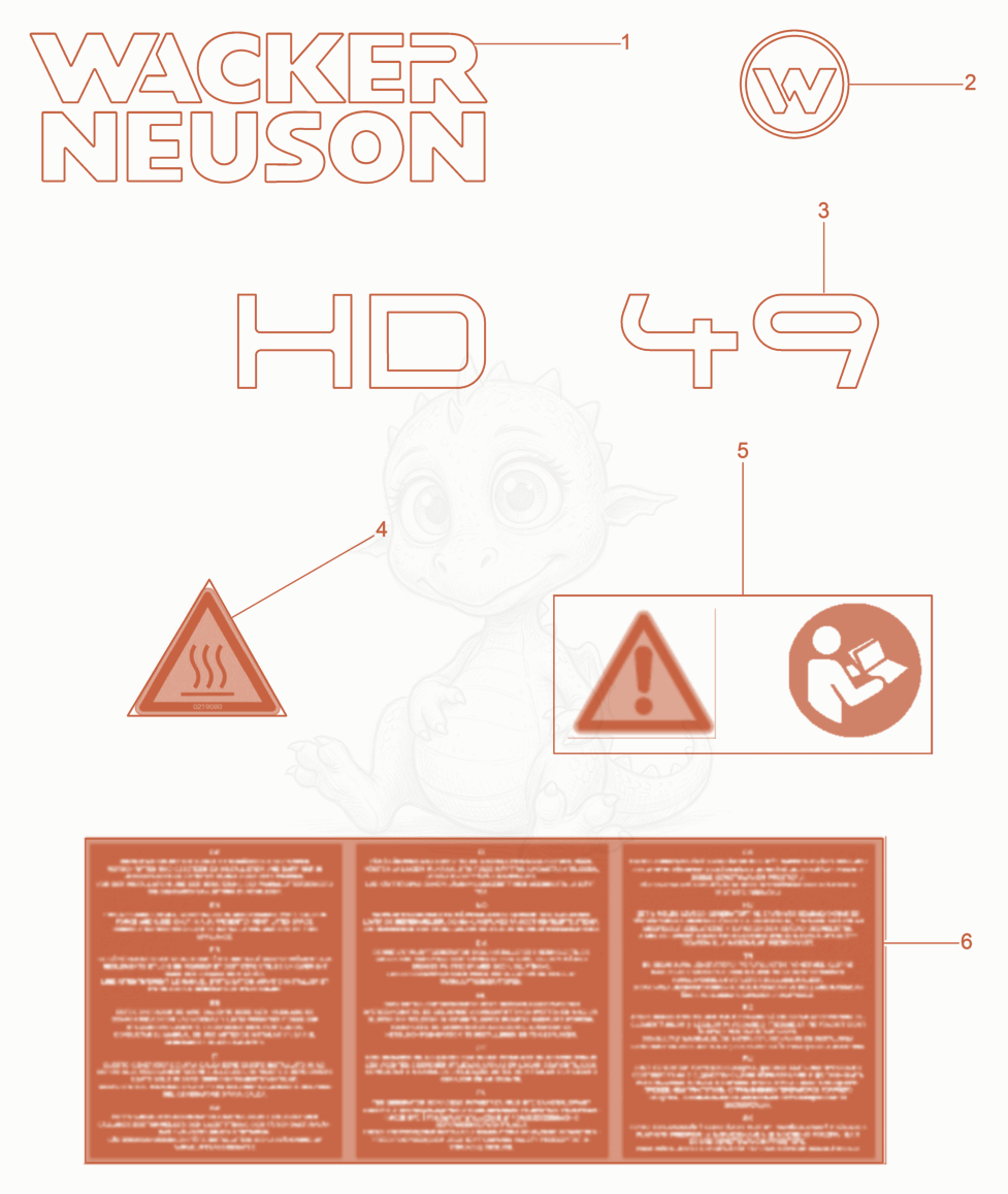 Exploded parts diagram of the Labels of a Wacker Neuson HD49, with numbered balloons