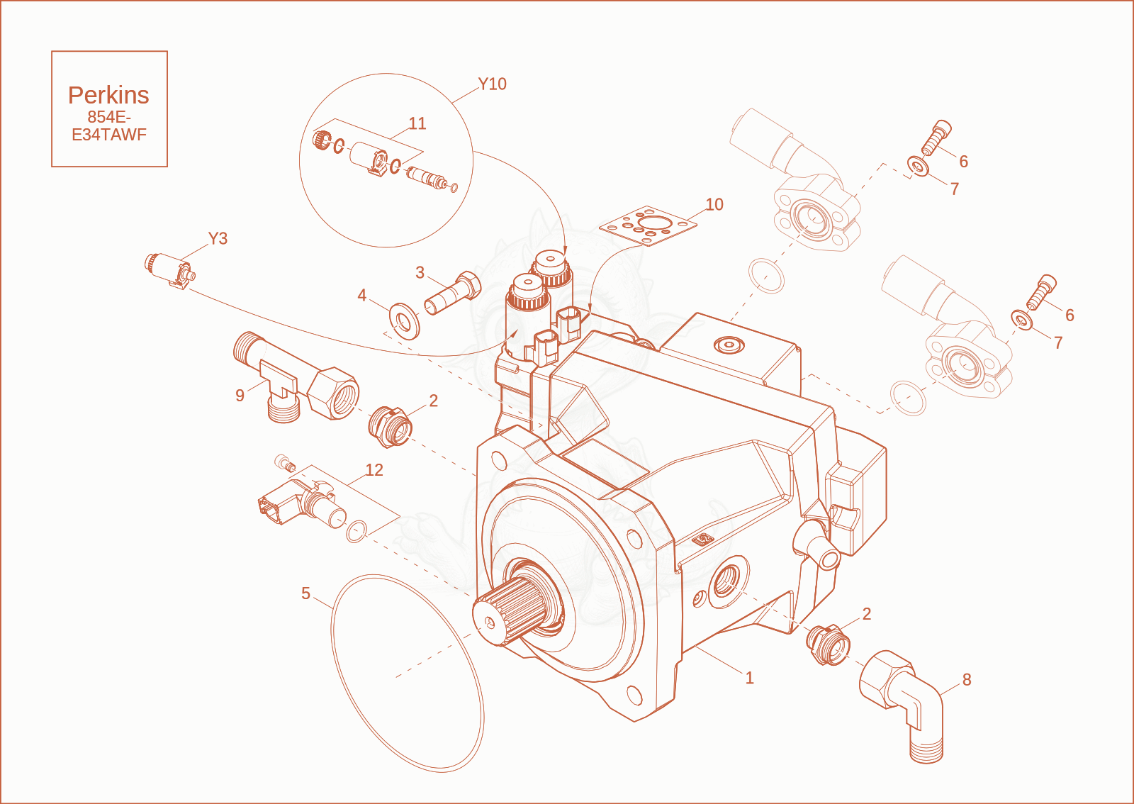 Exploded parts diagram of the VARIABLE DISPLACEMENT MOTOR of a Wacker Neuson DW100, with numbered balloons