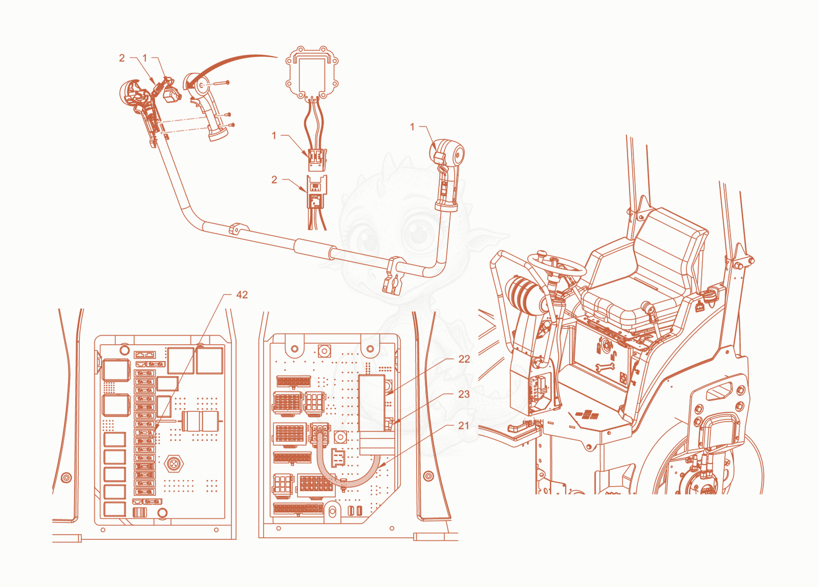 Exploded parts diagram of the edge pressing and cuttingdevice of a Wacker Neuson RD40-130CDPF, with numbered balloons