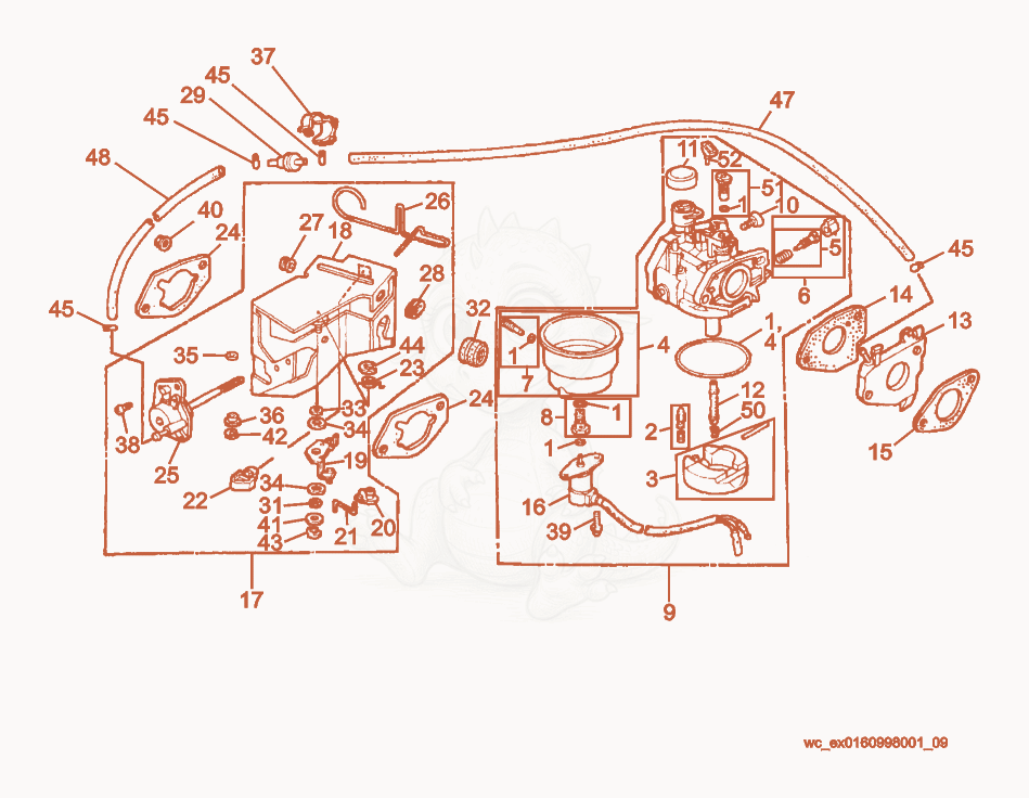 Exploded parts diagram of the Carburetor cpl. of a Wacker Neuson GPS5600A, with numbered balloons