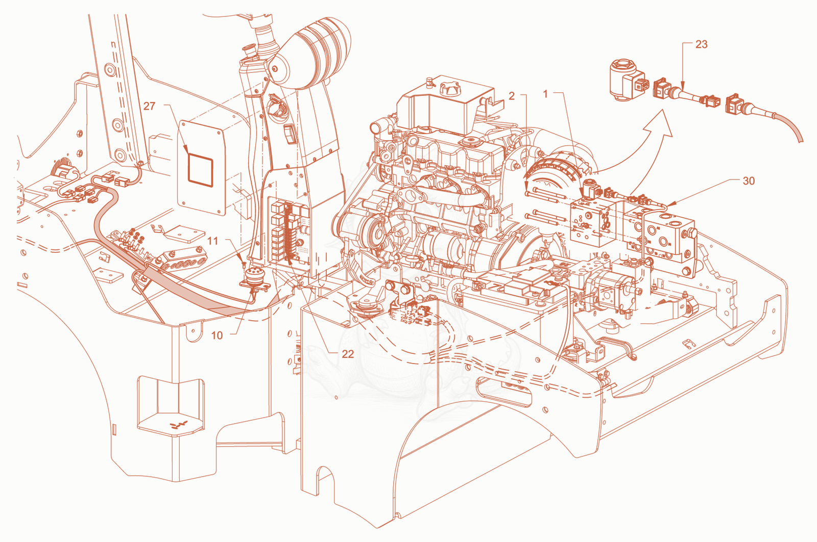 Exploded parts diagram of the all-wheel lock of a Wacker Neuson RD28-120DPF, with numbered balloons