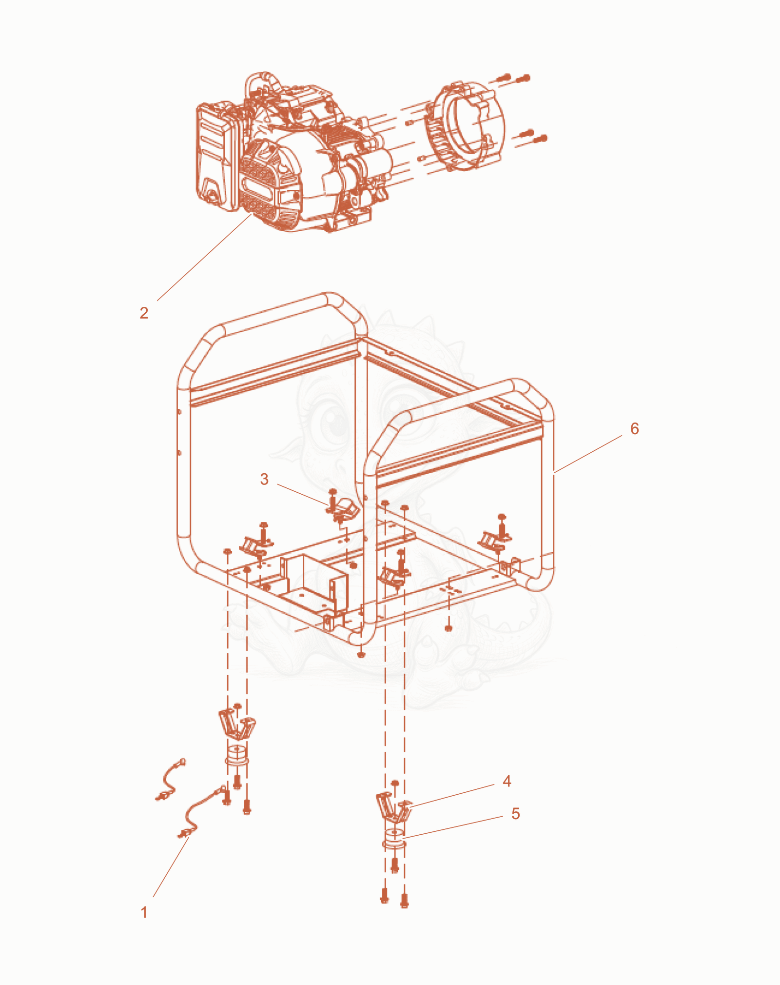 Exploded parts diagram of the Components of frame cpl. of a Wacker Neuson GS6000GCE, with numbered balloons