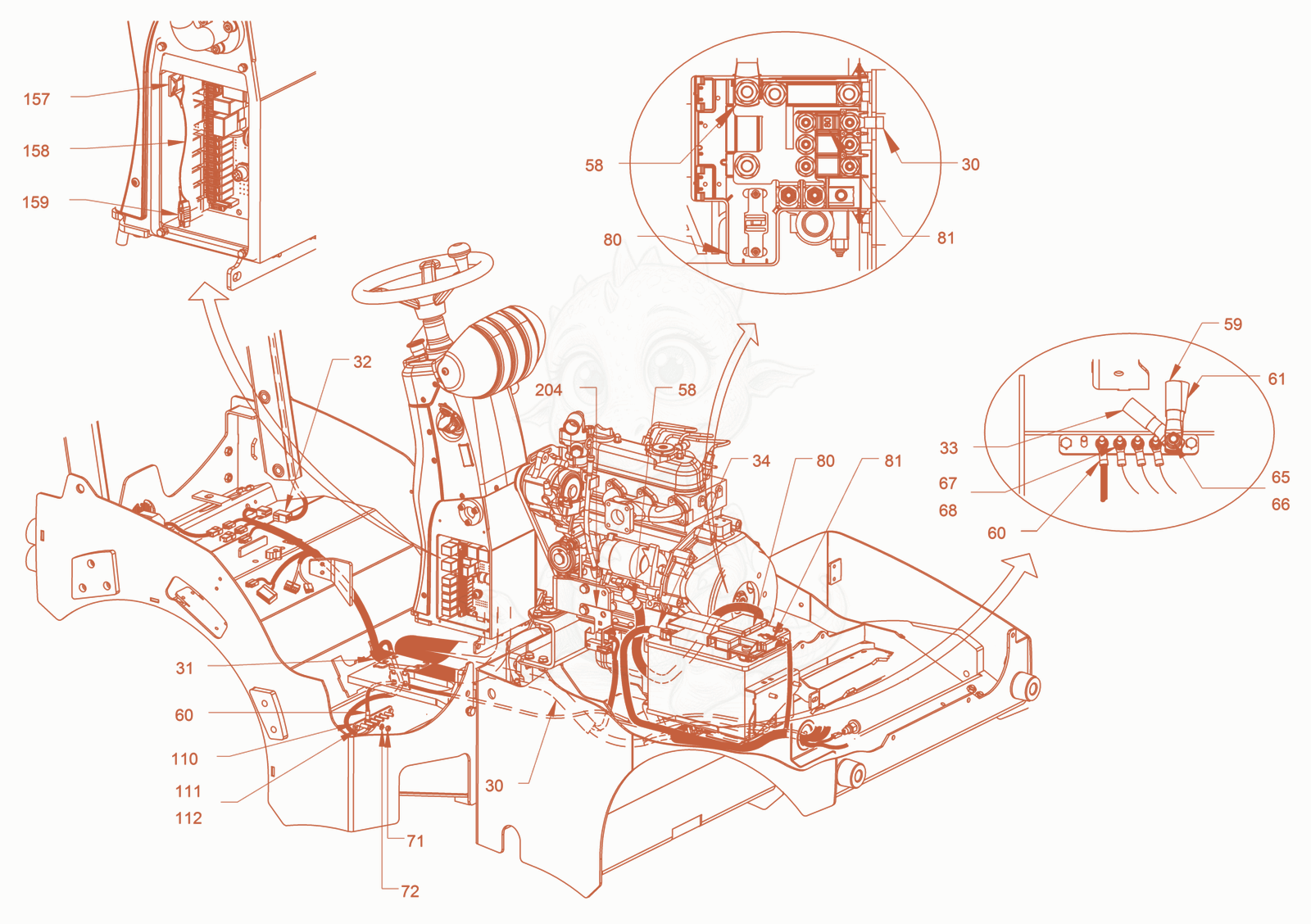 Exploded parts diagram of the electrical system of a Wacker Neuson RD18-100C, with numbered balloons