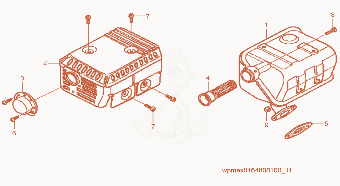 Exploded parts diagram of the Muffler of a Wacker Neuson WP1550AW, with numbered balloons