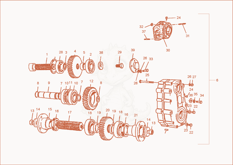 Exploded parts diagram of the distributor gear-box of a Wacker Neuson 2000/3002, with numbered balloons