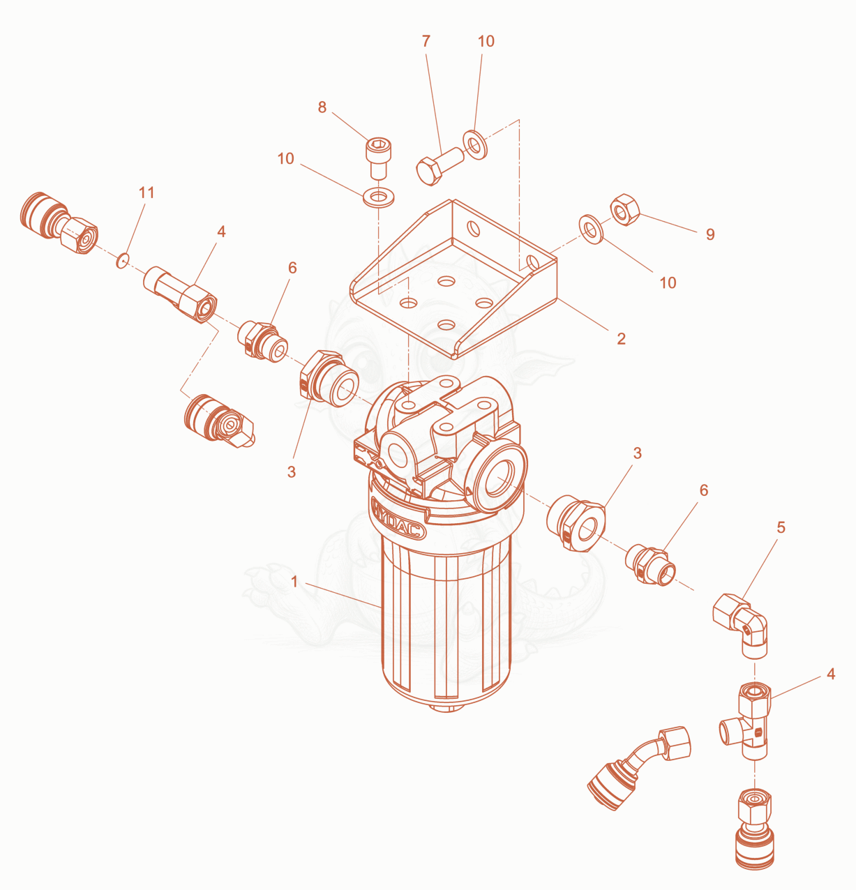 Exploded parts diagram of the Hydraulic filter cpl. of a Wacker Neuson RD7YEHFBHRC, with numbered balloons