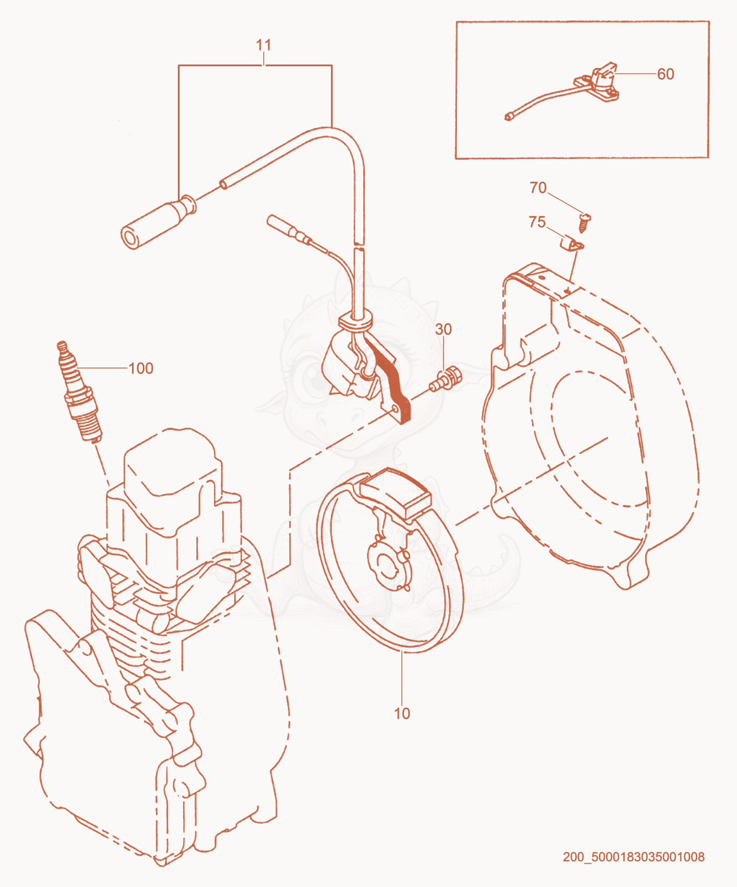 Exploded parts diagram of the Ignition of a Wacker Neuson BS60-4S, with numbered balloons