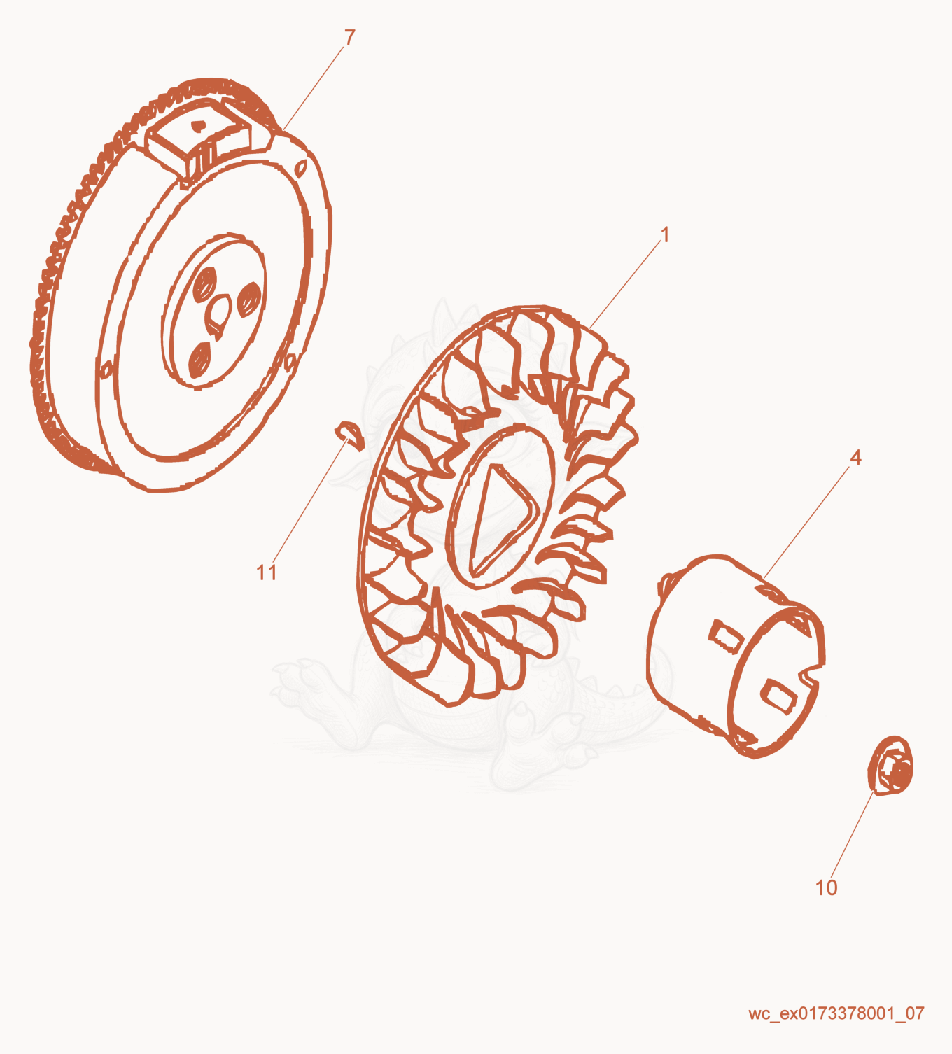 Exploded parts diagram of the Flywheel of a Wacker Neuson GP6600A, with numbered balloons