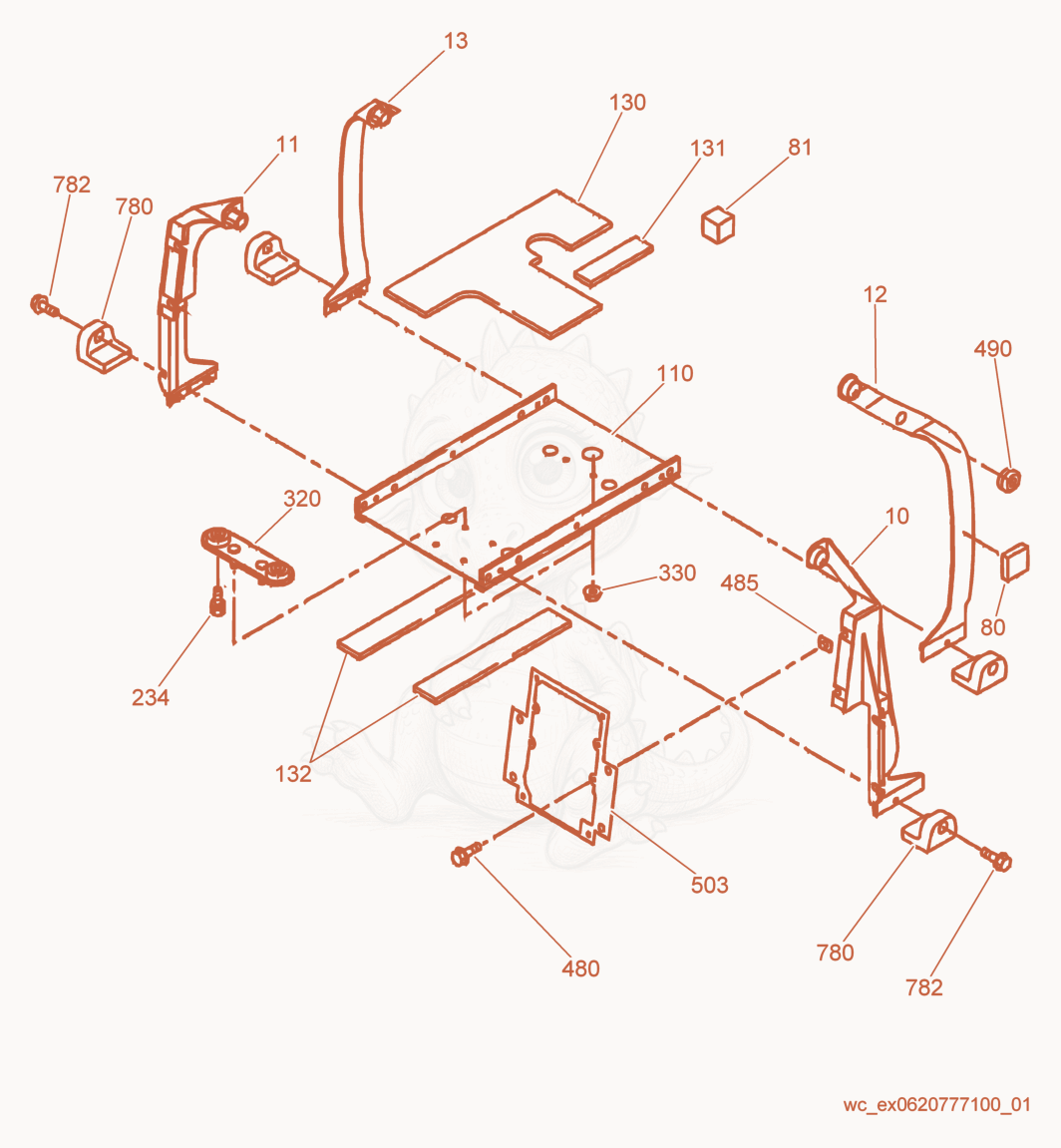 Exploded parts diagram of the Frame cpl. of a Wacker Neuson GPI1700, with numbered balloons