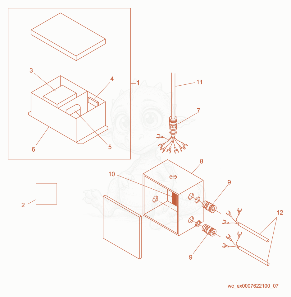 Exploded parts diagram of the Mast Control Box/Ballast Box/High Pressure Sodium of a Wacker Neuson LTP4SZ, with numbered balloons