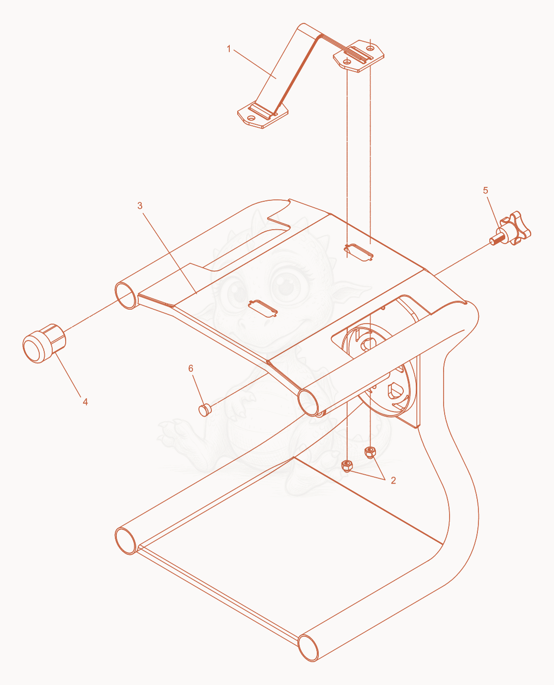 Exploded parts diagram of the Tubular frame of a Wacker Neuson KTU1/120/200W, with numbered balloons