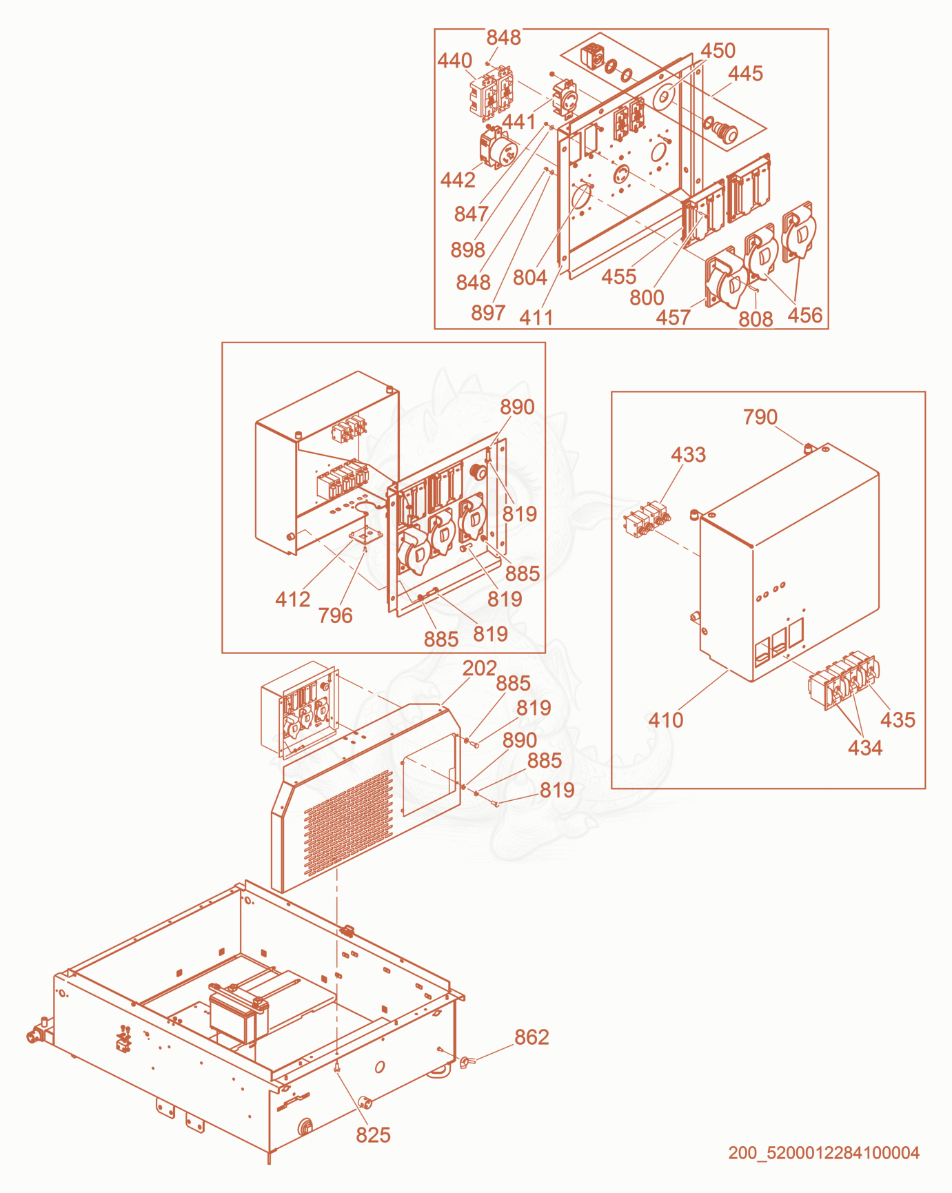 Exploded parts diagram of the Receptacle Panel cpl. of a Wacker Neuson LTW20Z1-VS, with numbered balloons