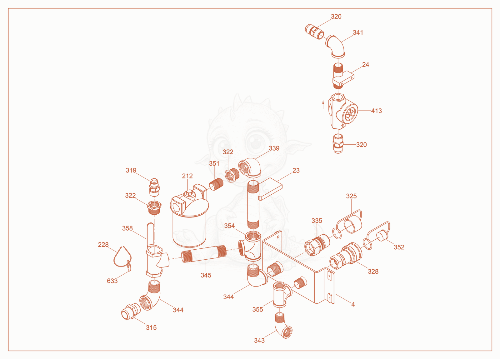 Exploded parts diagram of the Strainer of a Wacker Neuson HSH380S, with numbered balloons