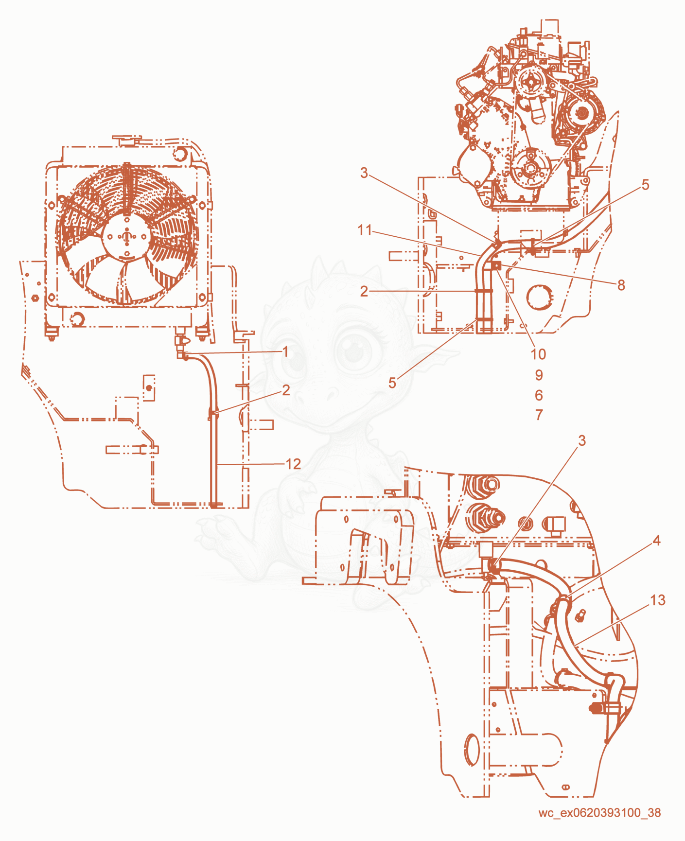 Exploded parts diagram of the Drain Lines of a Wacker Neuson RD27-120, with numbered balloons