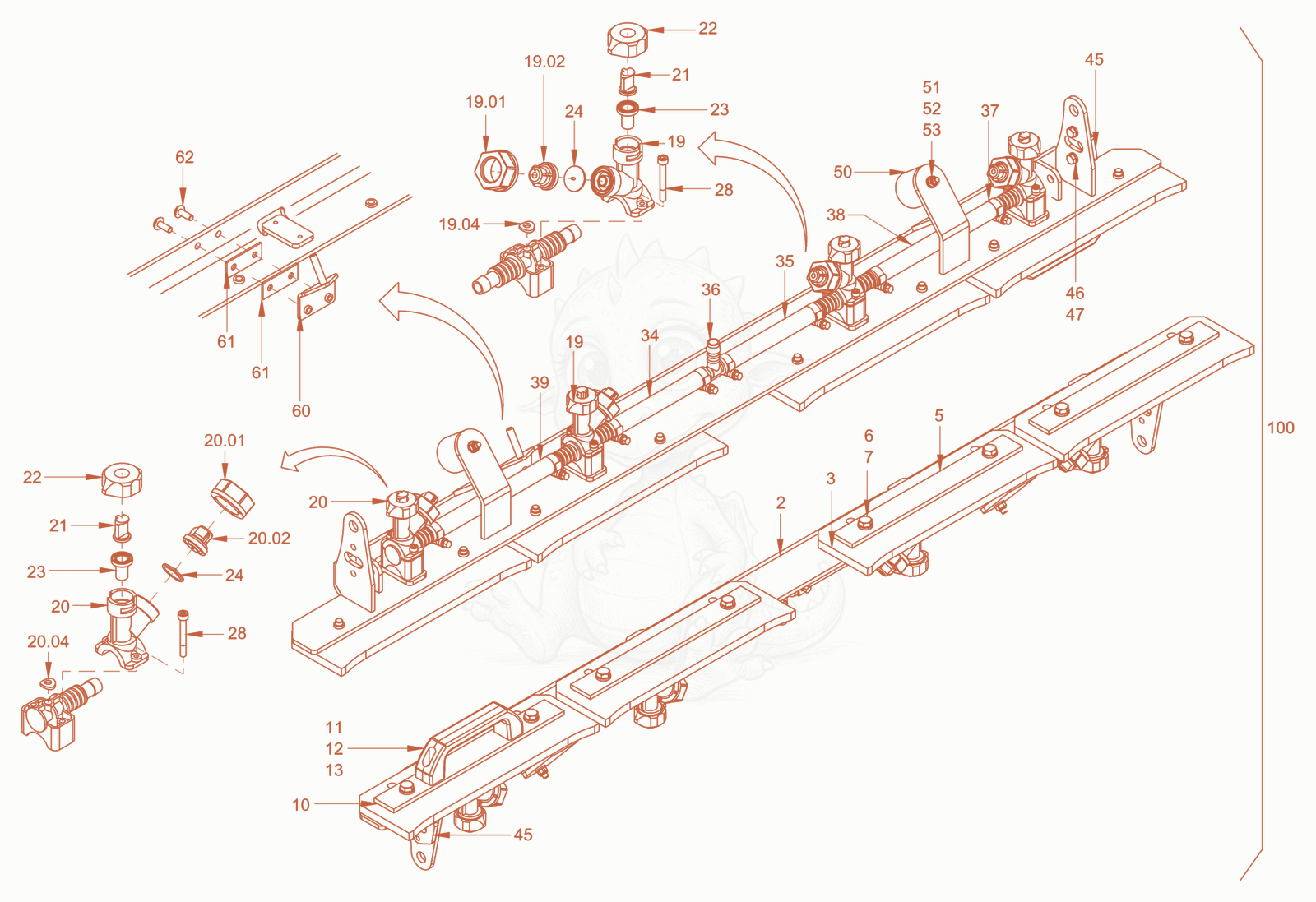 Exploded parts diagram of the additive sprinkling of a Wacker Neuson RD40-130CDPF, with numbered balloons