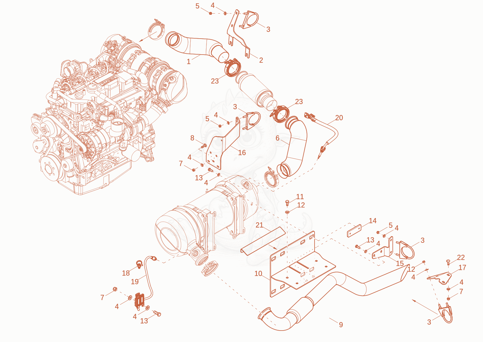 Exploded parts diagram of the EXHAUST of a Wacker Neuson DV125, with numbered balloons