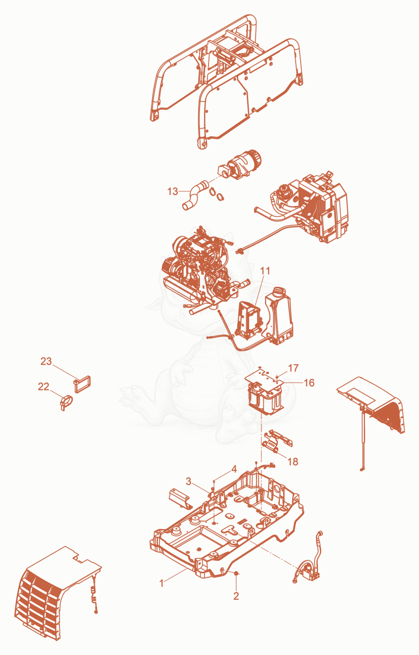 Exploded parts diagram of the Upper Mass cpl. DPU80/90 of a Wacker Neuson DPU80LEM770, with numbered balloons