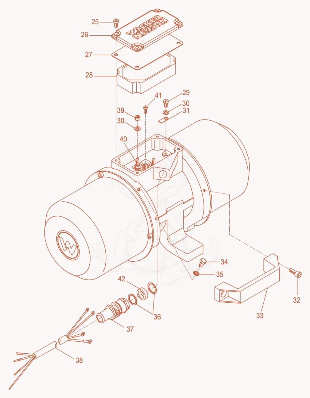 Exploded parts diagram of the External Vibrator cpl. of a Wacker Neuson AR52/3/230KKVARIO, with numbered balloons
