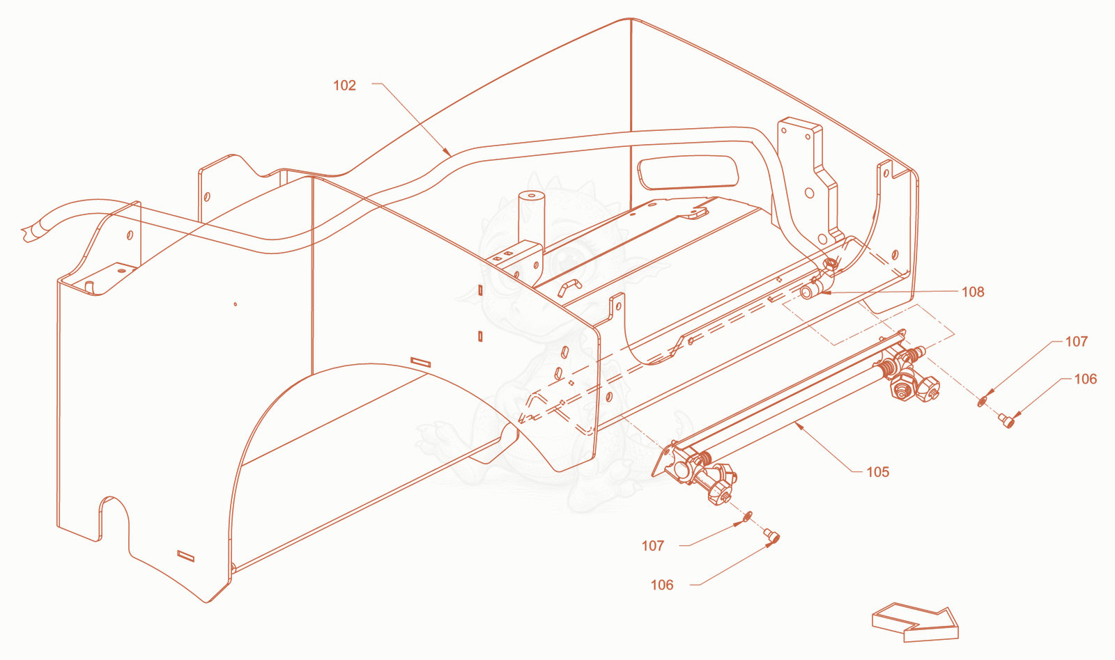 Exploded parts diagram of the sprinkling of a Wacker Neuson RD18-80.3, with numbered balloons
