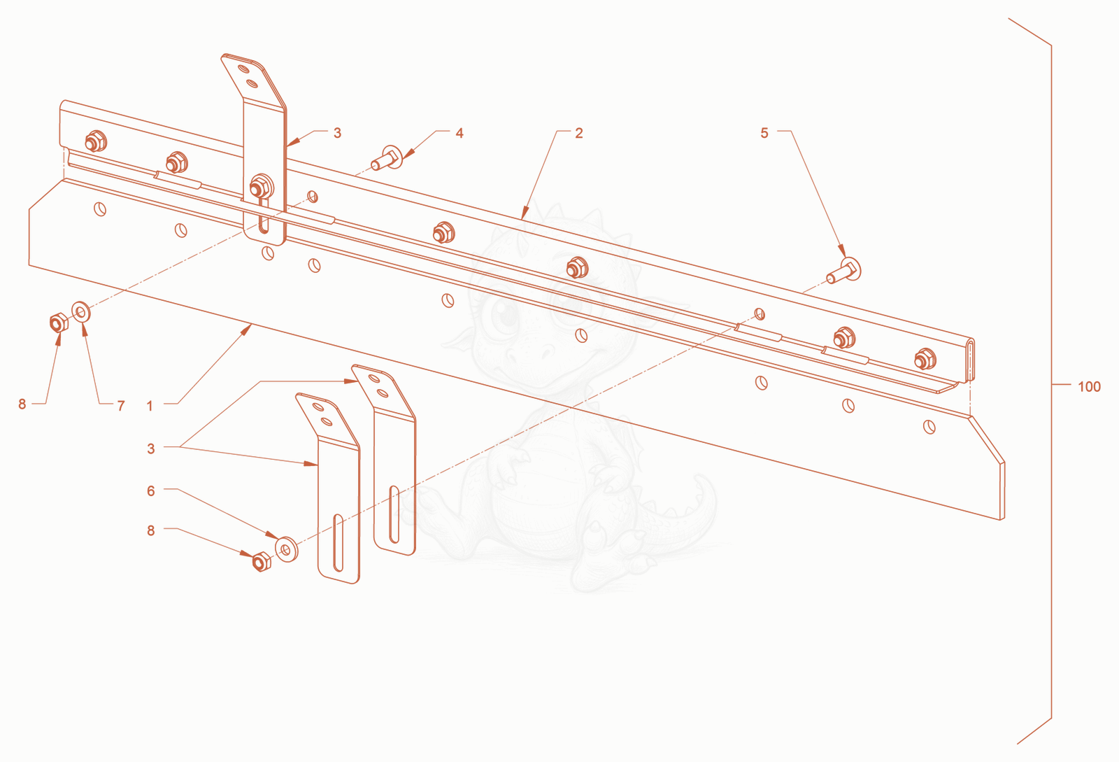 Exploded parts diagram of the scraper of a Wacker Neuson RD27-120, with numbered balloons