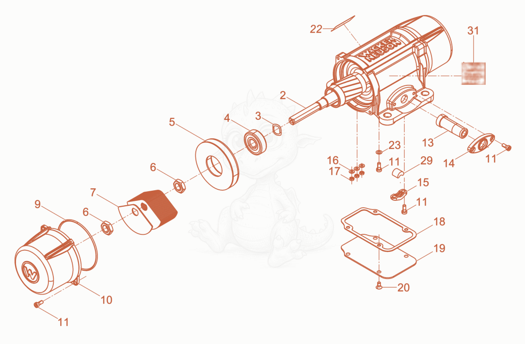 Exploded parts diagram of the External Vibrator cpl. of a Wacker Neuson AR26/3,6/230, with numbered balloons