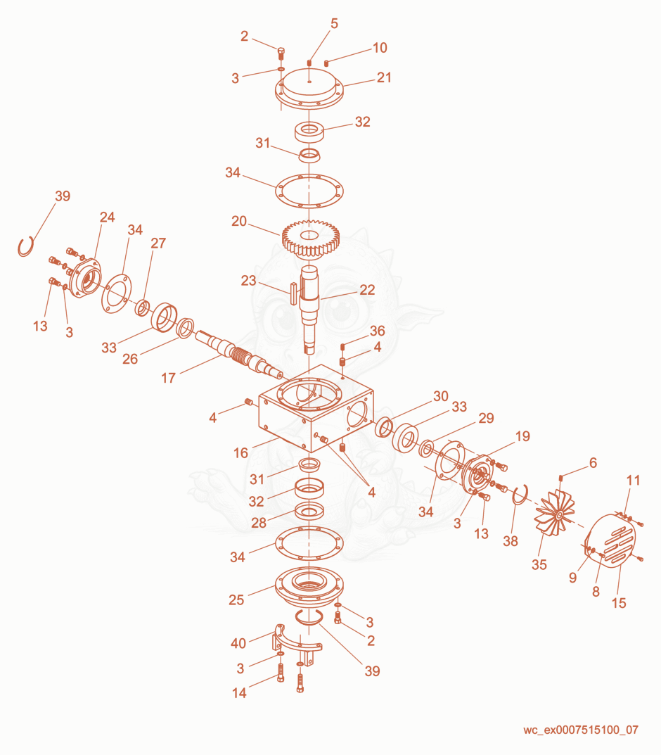 Exploded parts diagram of the Gearbox/Left of a Wacker Neuson CRT46KHO, with numbered balloons