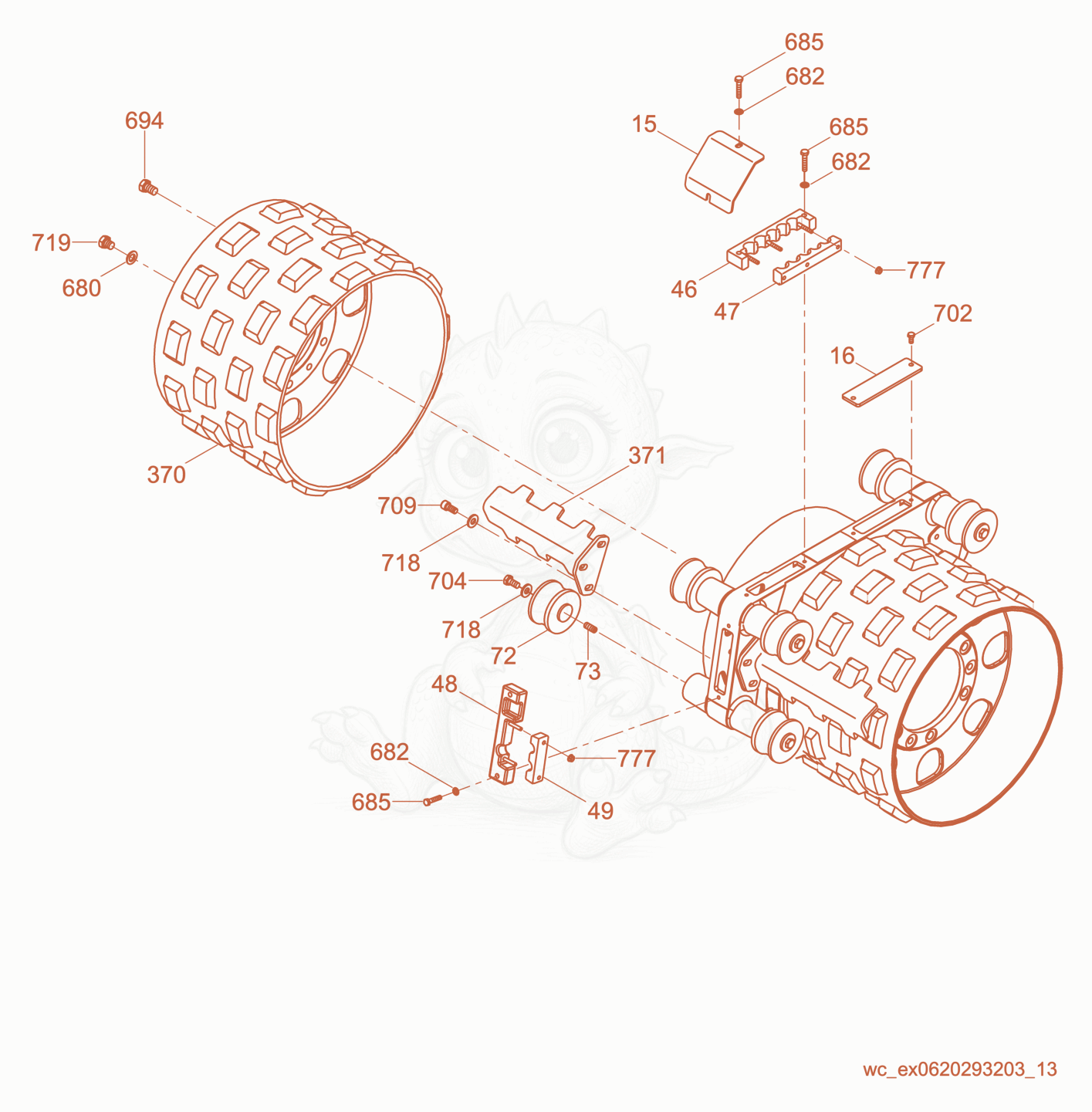 Exploded parts diagram of the Rear Drum of a Wacker Neuson RT56-SC, with numbered balloons