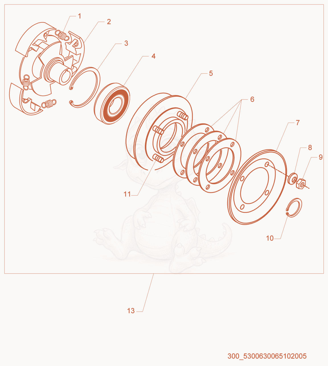 Exploded parts diagram of the Clutch cpl. of a Wacker Neuson WP1550R, with numbered balloons