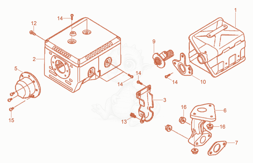 Despiece del Muffler de una máquina Wacker Neuson BPU4045AUS, con globos numerados