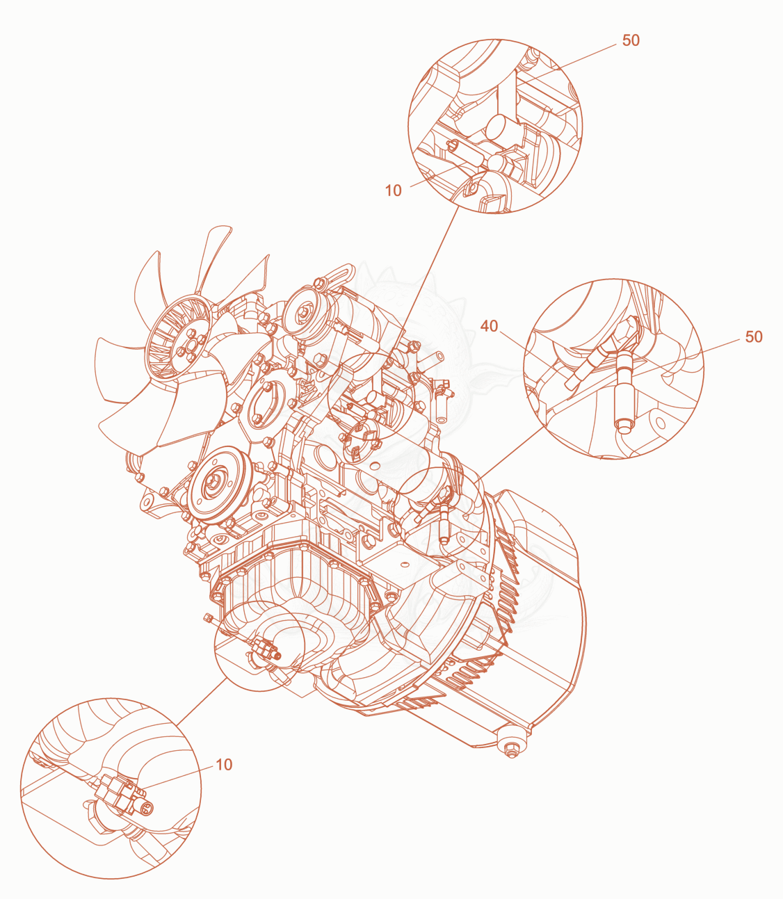 Exploded parts diagram of the cabling, engine of a Wacker Neuson LTN5YCH, with numbered balloons