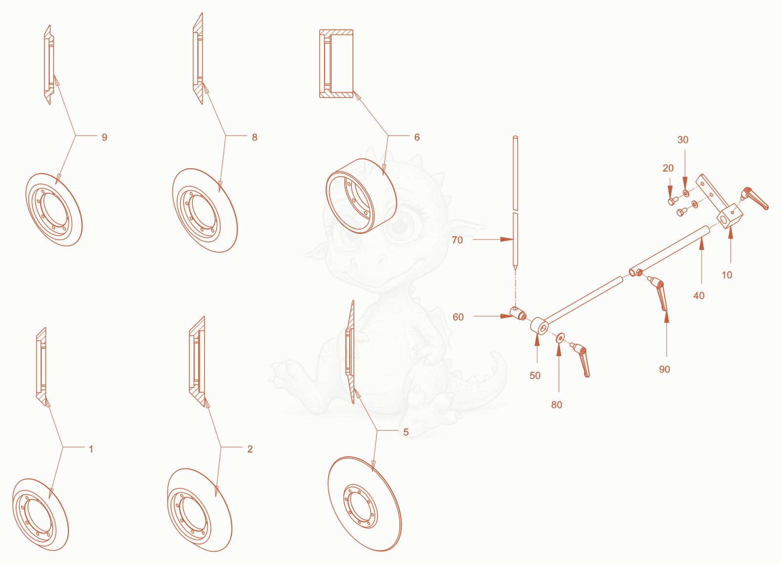 Exploded parts diagram of the ancillary parts of a Wacker Neuson RD24-100OUS, with numbered balloons
