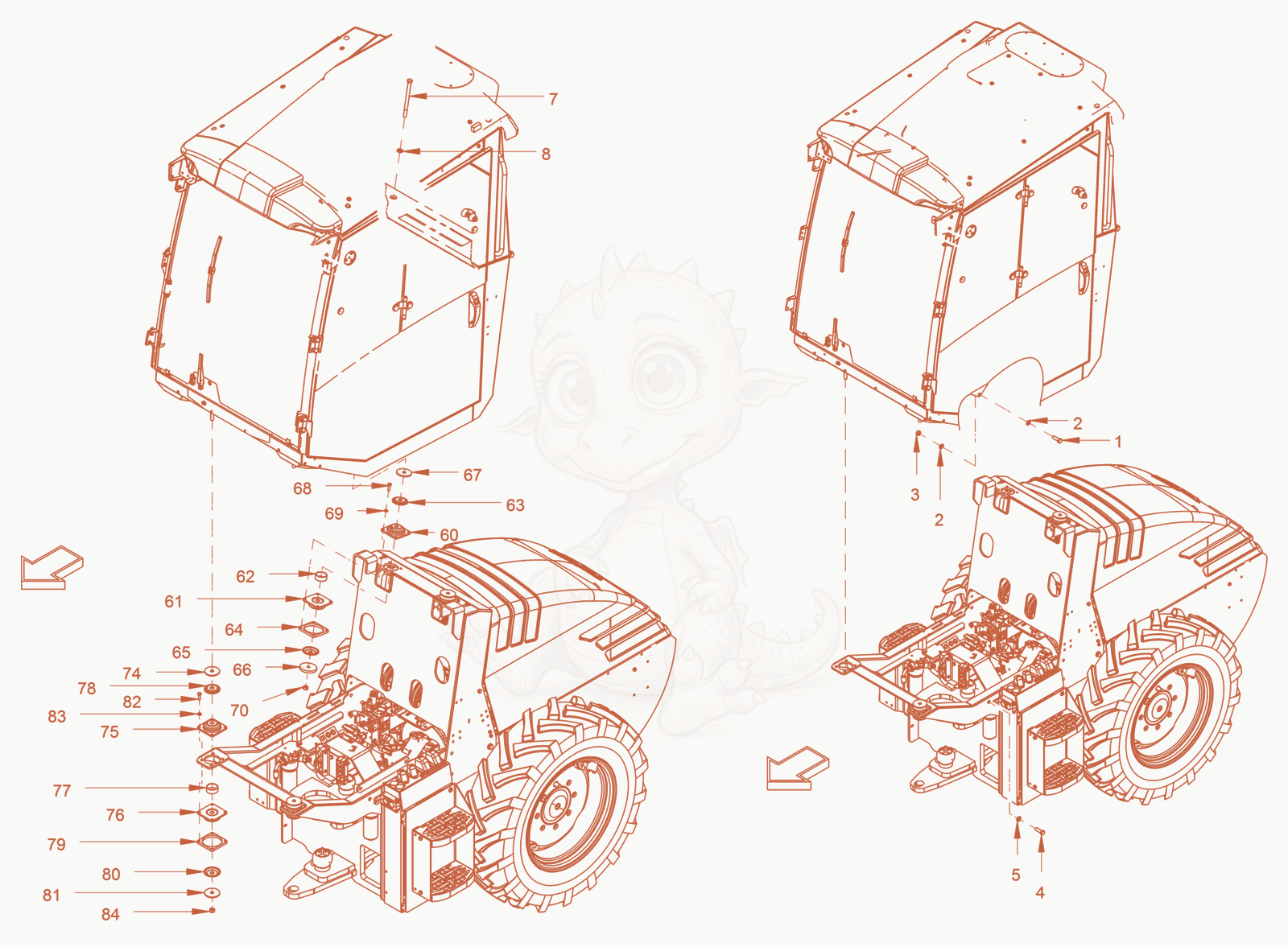 Exploded parts diagram of the Operator Platform of a Wacker Neuson RC70VOUS, with numbered balloons
