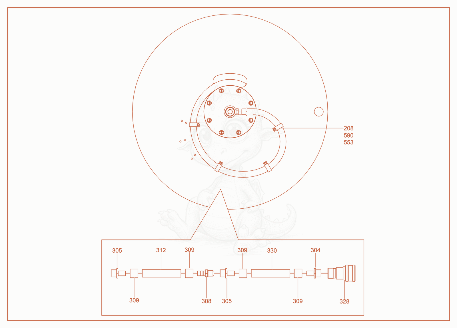 Exploded parts diagram of the Hose Reel cpl. (2) of a Wacker Neuson HSH380B, with numbered balloons