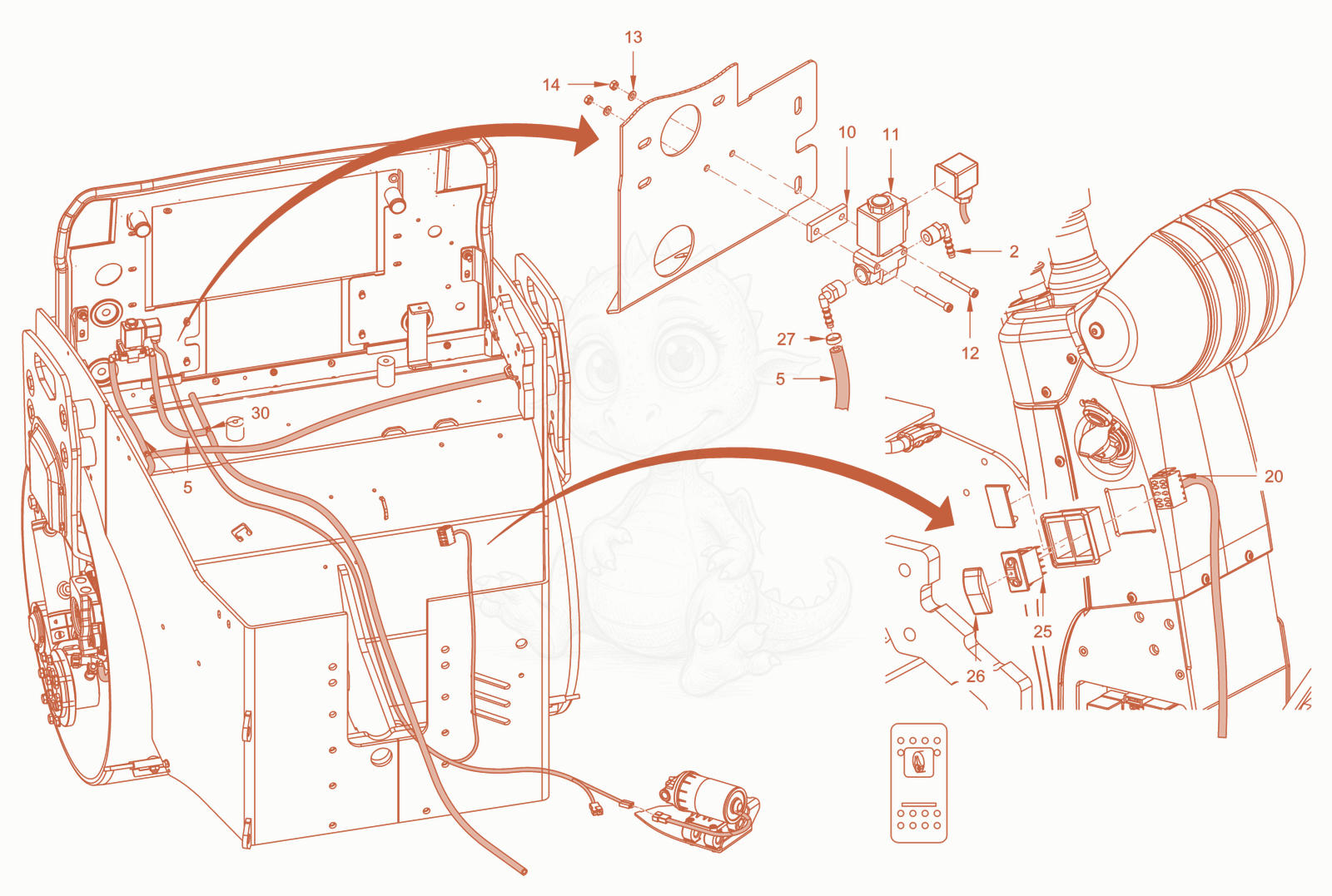 Exploded parts diagram of the electrical system of a Wacker Neuson RD28-120, with numbered balloons