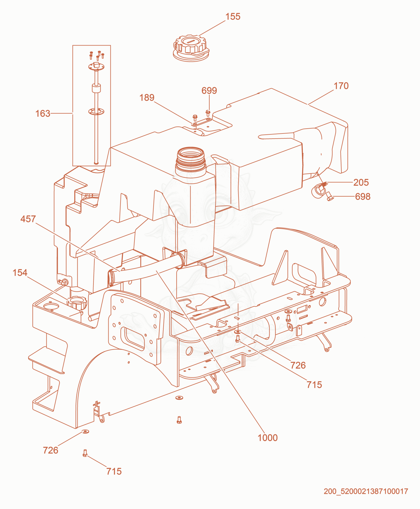 Exploded parts diagram of the Water Tank cpl. of a Wacker Neuson RD27-120, with numbered balloons