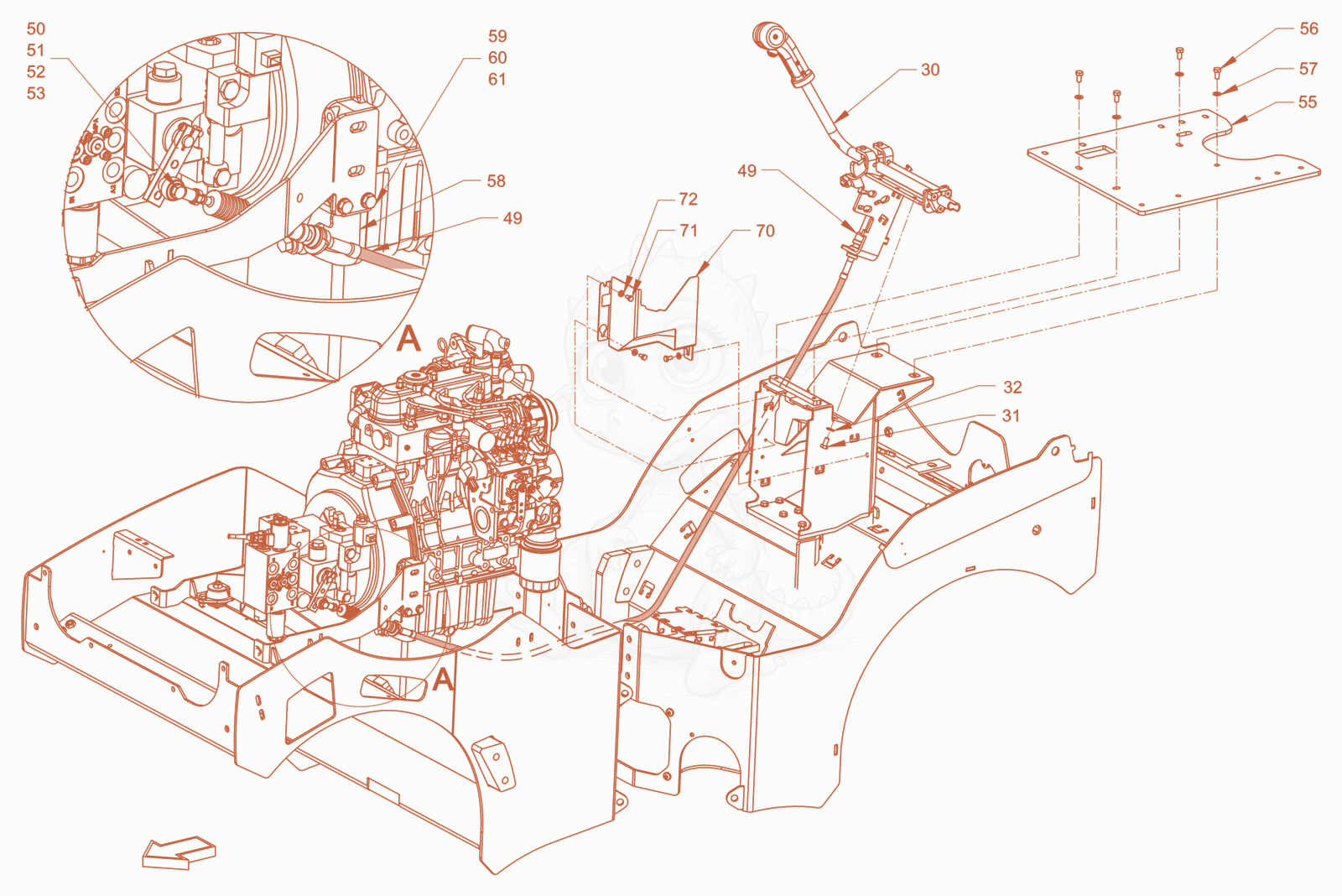 Exploded parts diagram of the drive shifting of a Wacker Neuson RD18-100C, with numbered balloons