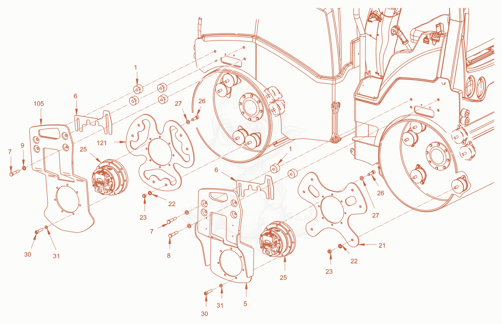 Exploded parts diagram of the mounting of a Wacker Neuson RD24-100O, with numbered balloons