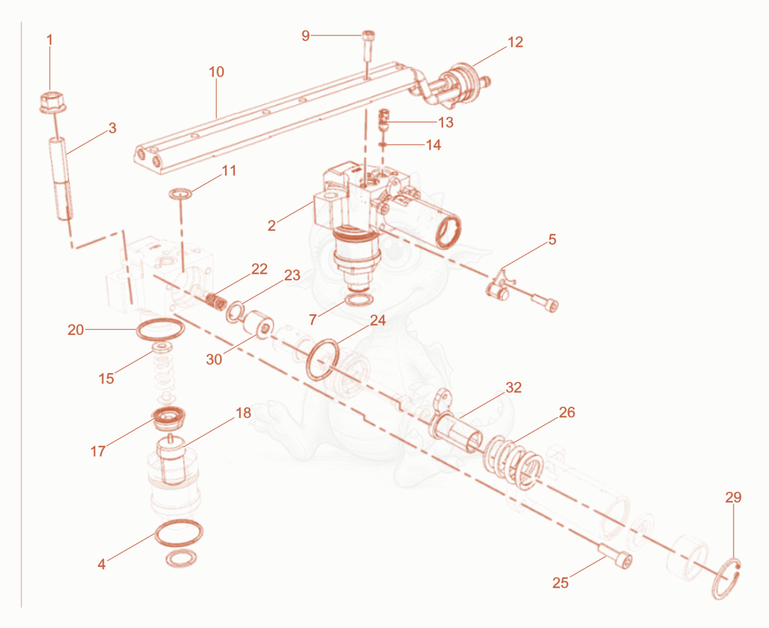 Exploded parts diagram of the Injection System of a Wacker Neuson DPU130LE, with numbered balloons