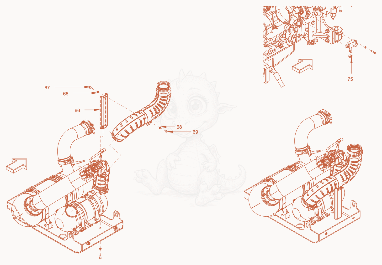 Exploded parts diagram of the exhaust aftertreatment of a Wacker Neuson RC110P, with numbered balloons