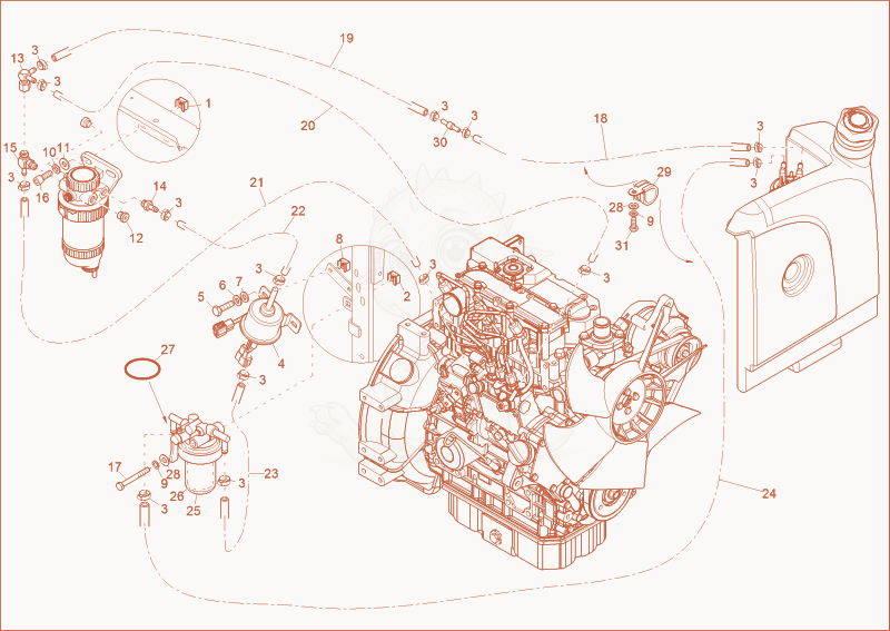 Exploded parts diagram of the fuel system of a Wacker Neuson EZ17, with numbered balloons