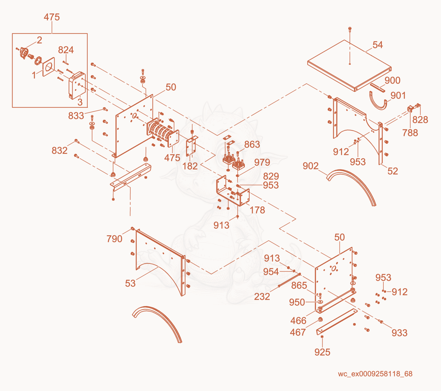 Exploded parts diagram of the Generator Box of a Wacker Neuson G25, with numbered balloons