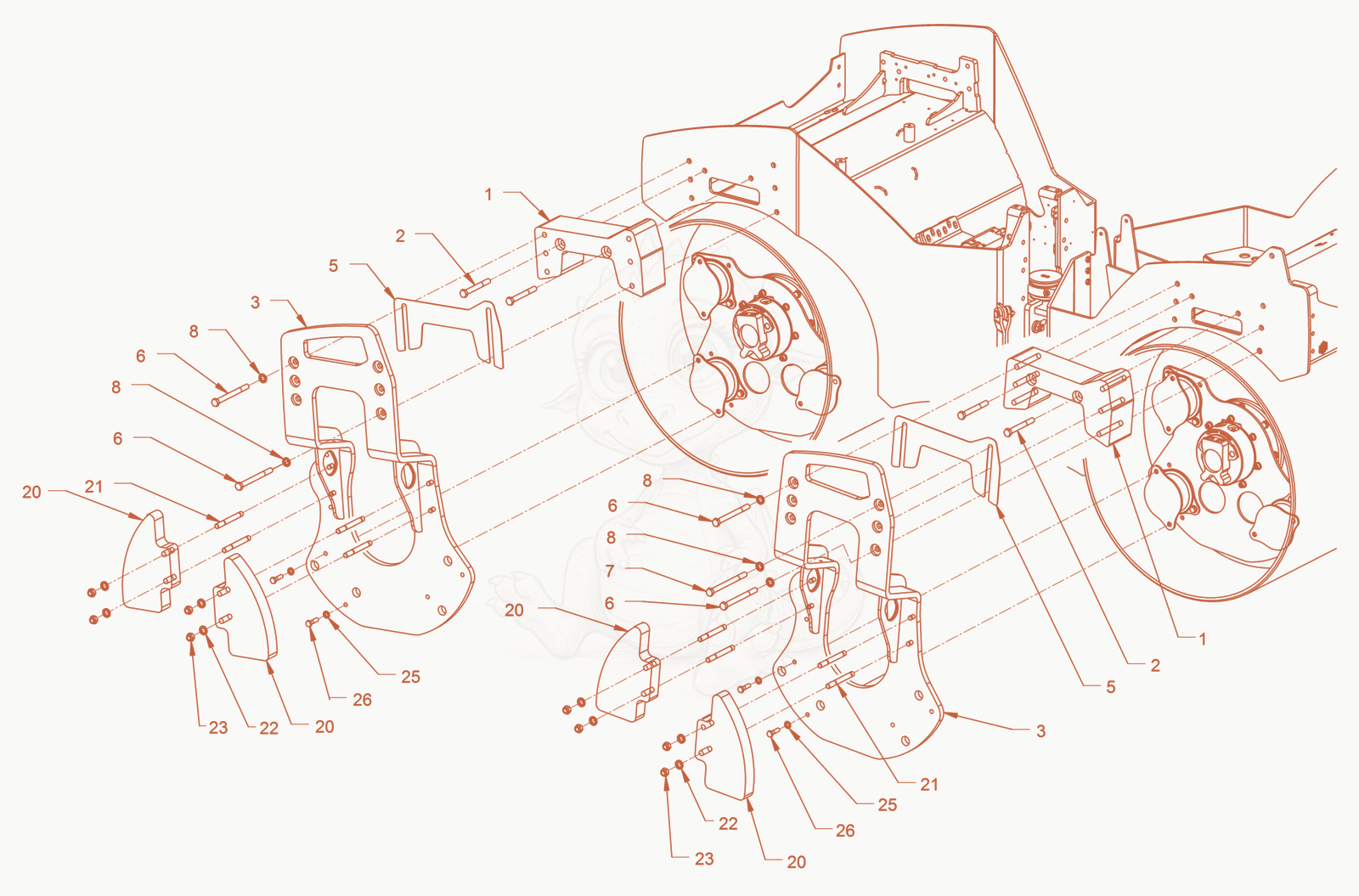 Exploded parts diagram of the suspension of a Wacker Neuson RD45-140, with numbered balloons