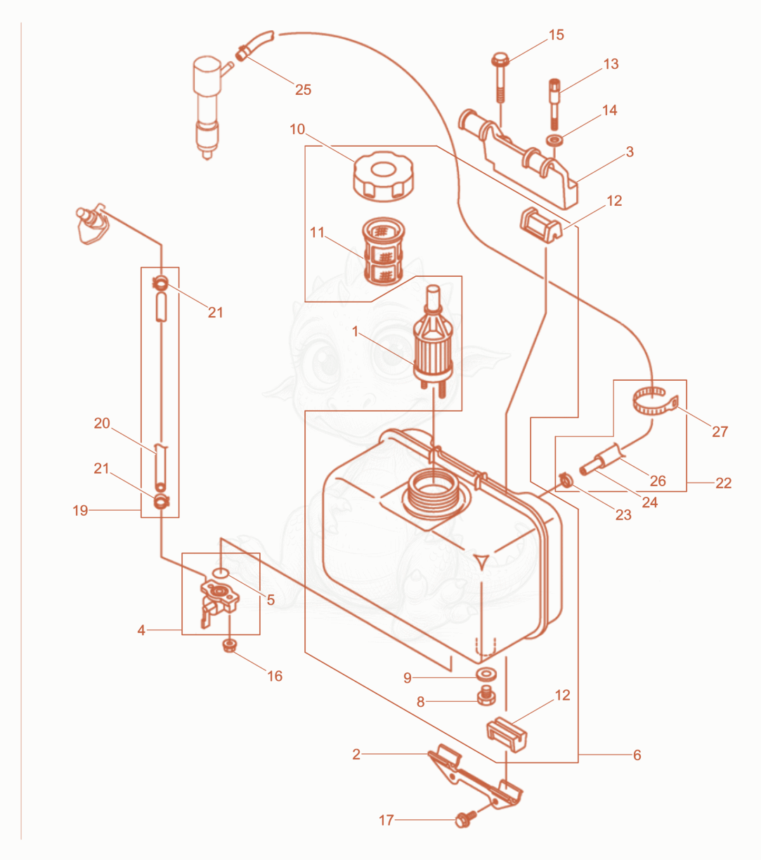 Exploded parts diagram of the Fuel Tank, Fuel Pipes of a Wacker Neuson DPU4045YE, with numbered balloons