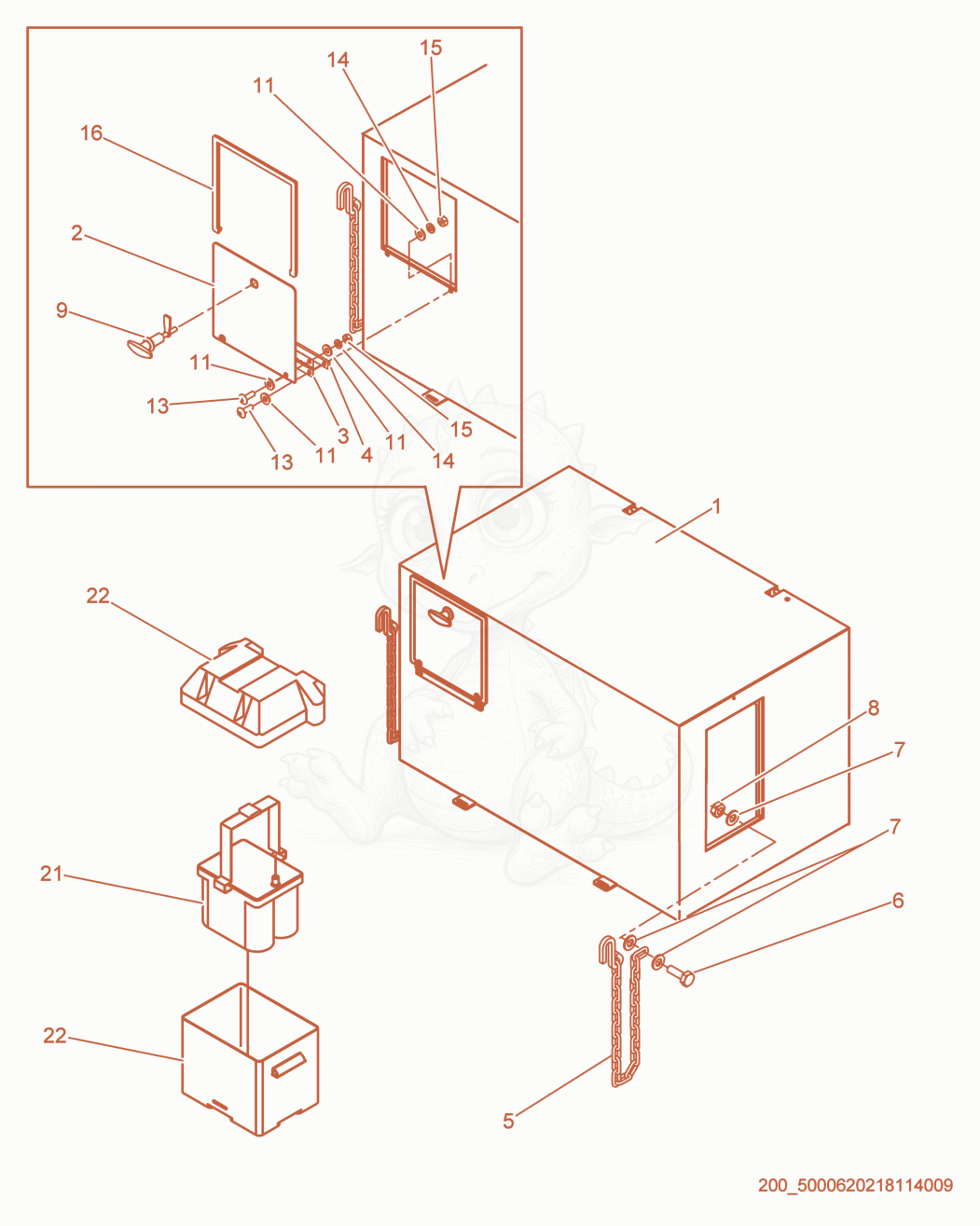 Exploded parts diagram of the Generator Enclosure cpl. of a Wacker Neuson S3000, with numbered balloons