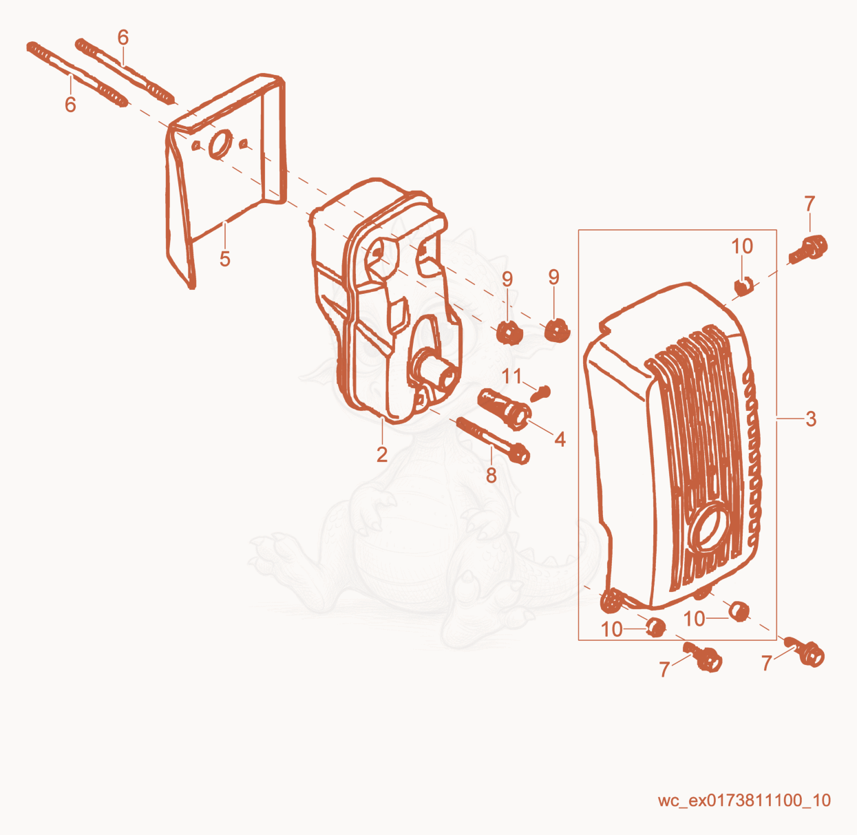 Exploded parts diagram of the Muffler of a Wacker Neuson BV50A-P, with numbered balloons
