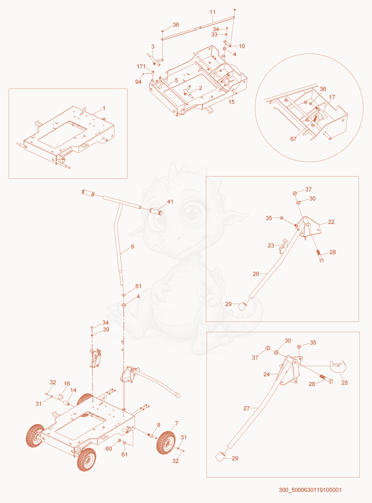 Exploded parts diagram of the Cart cpl. of a Wacker Neuson ML425, with numbered balloons