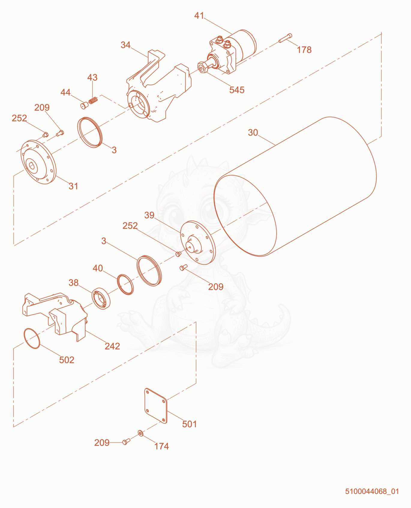 Exploded parts diagram of the Front Drum cpl. of a Wacker Neuson RD7YE, with numbered balloons