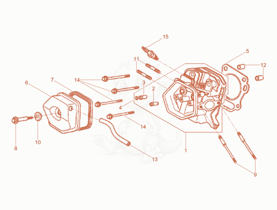 Exploded parts diagram of the Cylinder head of a Wacker Neuson RD7AFBHRC, with numbered balloons