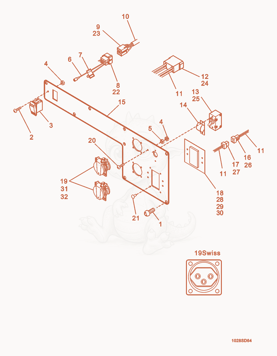 Exploded parts diagram of the Control Panel w/o Earth Leakage Circuit Breaker of a Wacker Neuson GS4.6A, with numbered balloons