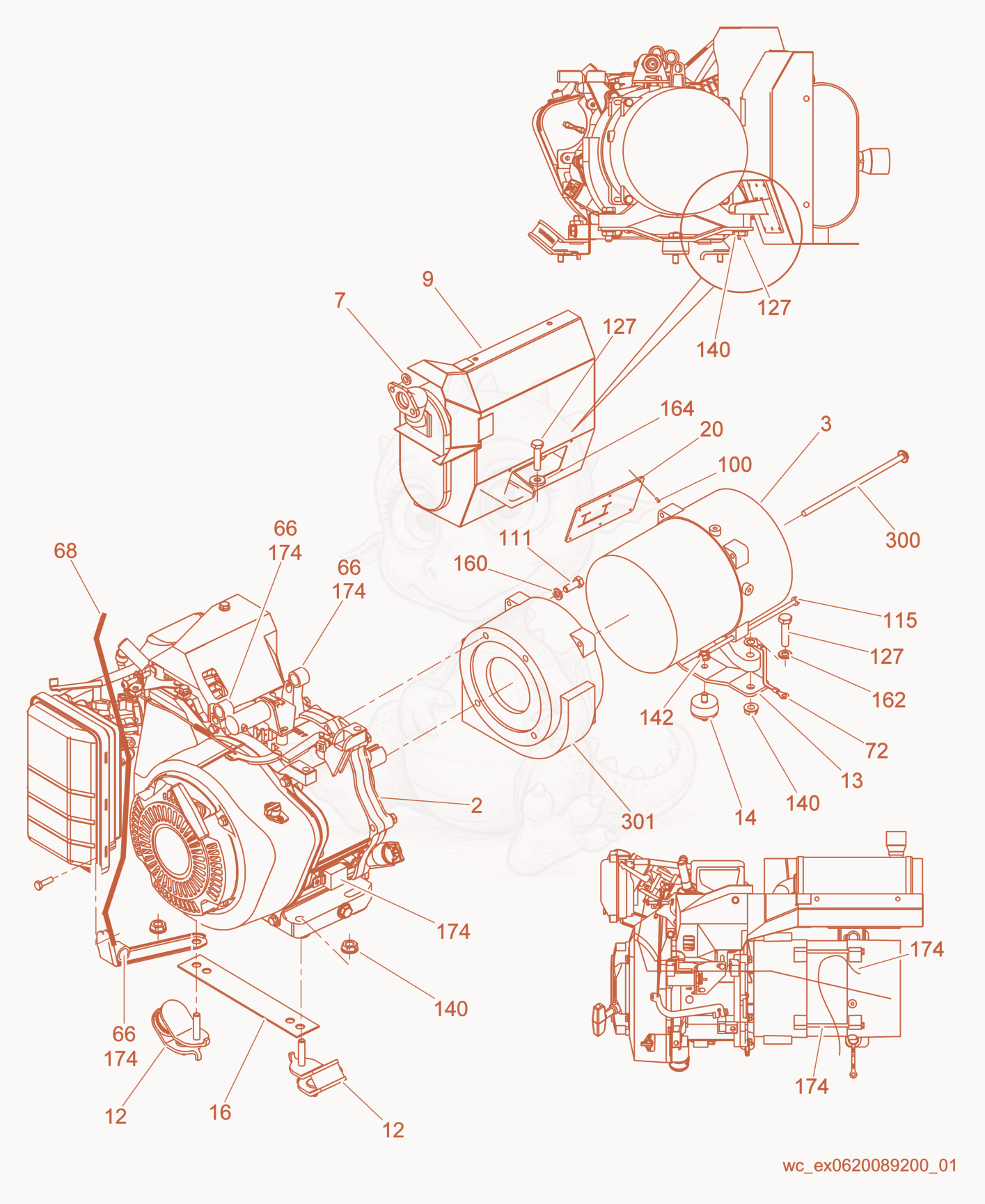 Despiece del Engine/Generator cpl. de una máquina Wacker Neuson GP4000, con globos numerados